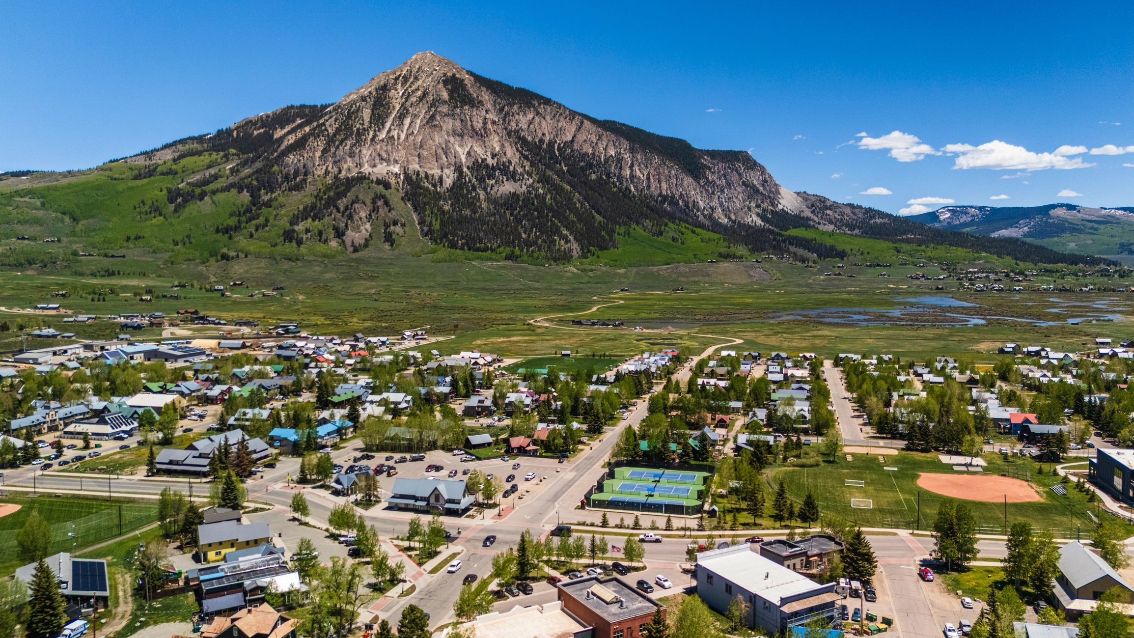 Green residential community viewed from above